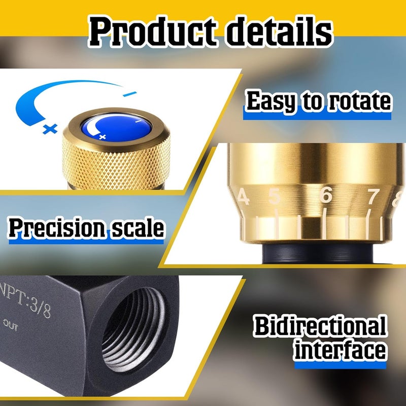 Pelopy 3/8 Inch Npt Ports Hydraulic Flow Control Needle Valve with Free Reverse Flow - Image 5